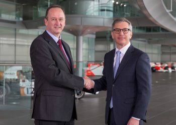 Jonathan Neale McLaren Technology Group COO l and Ilan Levin Stratasys CEO r