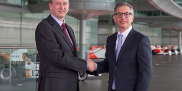 Jonathan Neale McLaren Technology Group COO l and Ilan Levin Stratasys CEO r