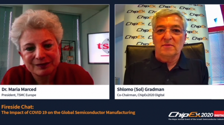 נשיאת TSMC אירופה מריה מרסד, ומנכ"ל ASG שלמה גרדמן בכנס ChipEx2020 Digital. צילום מסך