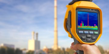 מצלמת אינפרה אדום מופנית לעבר ארובה תעשייתית. צילום: המחשה: depositphotos.com