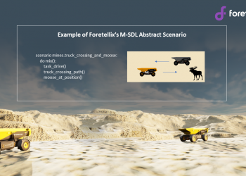 משאיות בסימולציה של מכרה עם תרחיש בשפת M-SDL. צילום: פורטליקס