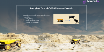 משאיות בסימולציה של מכרה עם תרחיש בשפת M-SDL. צילום: פורטליקס
