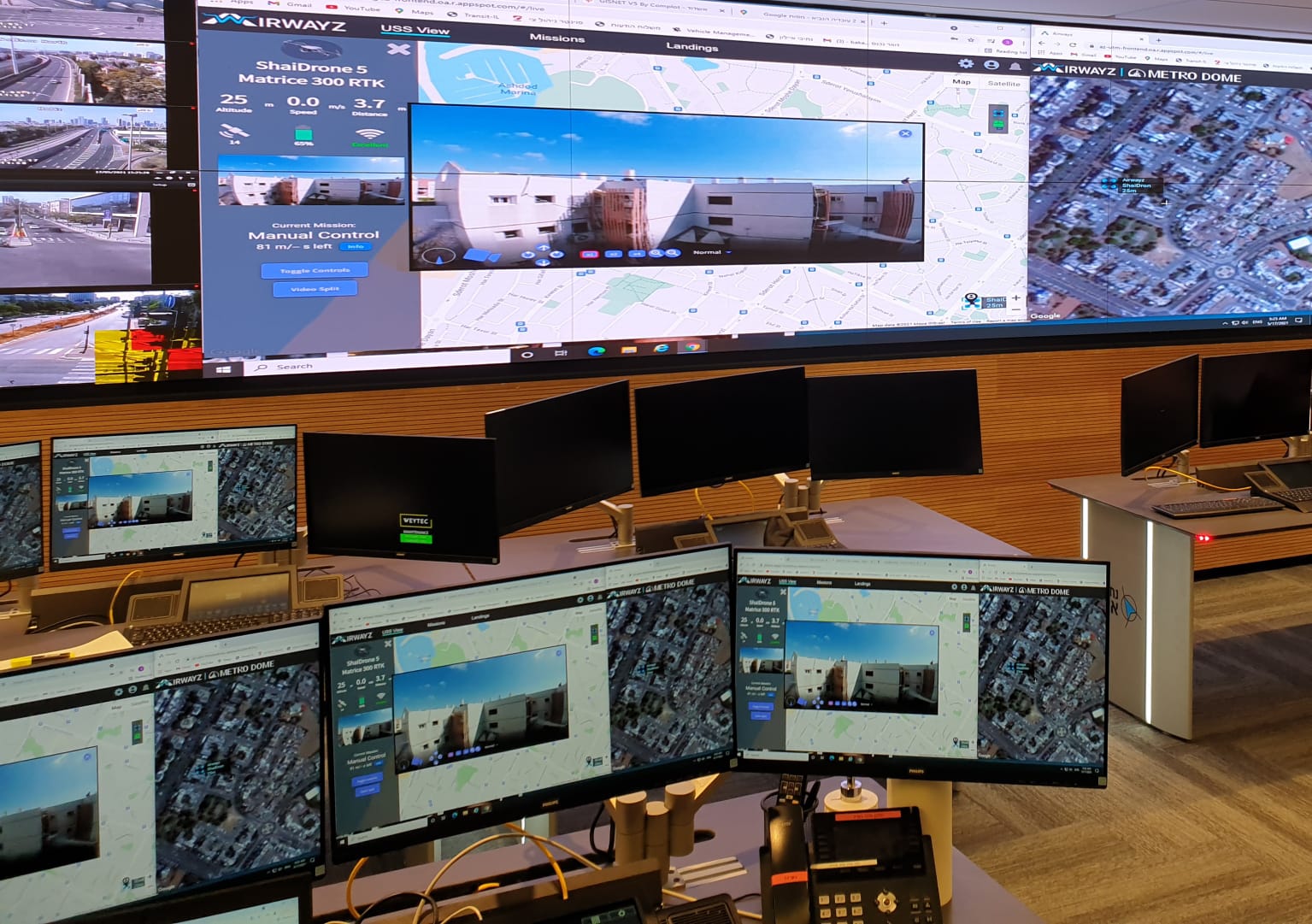 חדר הבקרה של מיזם הרחפנים הלאומי. צילום: מיזם הרחפנים הלאומי