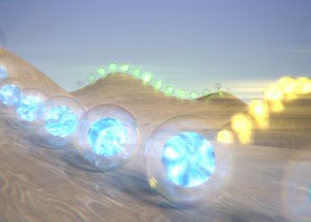 גולות קוונטיות בפעולה – איור אמנותי של גל-חומר המתגלגל במורד מדרון תלול. קרדיט: Enrique Sahagún, Scixel. באדיבות דוברות הטכניון