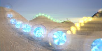 גולות קוונטיות בפעולה – איור אמנותי של גל-חומר המתגלגל במורד מדרון תלול. קרדיט: Enrique Sahagún, Scixel. באדיבות דוברות הטכניון