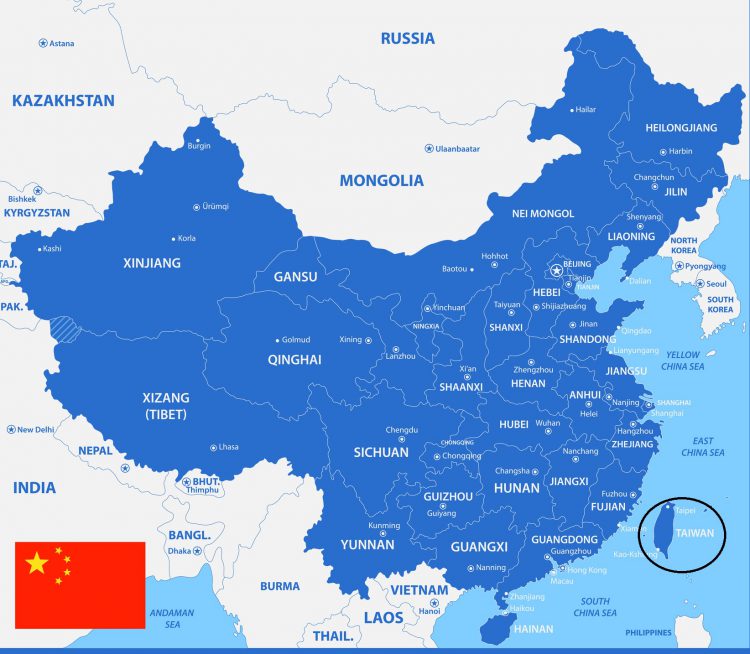 מפה, ככל הנראה ממקור סיני, המציגה את טאיוואן כחלק מסין. אילוסטרציה: depositphotos.com