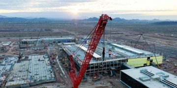 תצלום אוויר מראה את התקדמות הבנייה של טייוואן מוליכים למחצה בצפון פיניקס בדצמבר 2022. צילום יחצ: TSMC