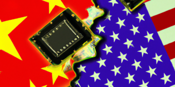 מלחמת השבבים בין ארה"ב לסין. איור זה נוצר ע"י DALL-E במיוחד עבור כתבה זו