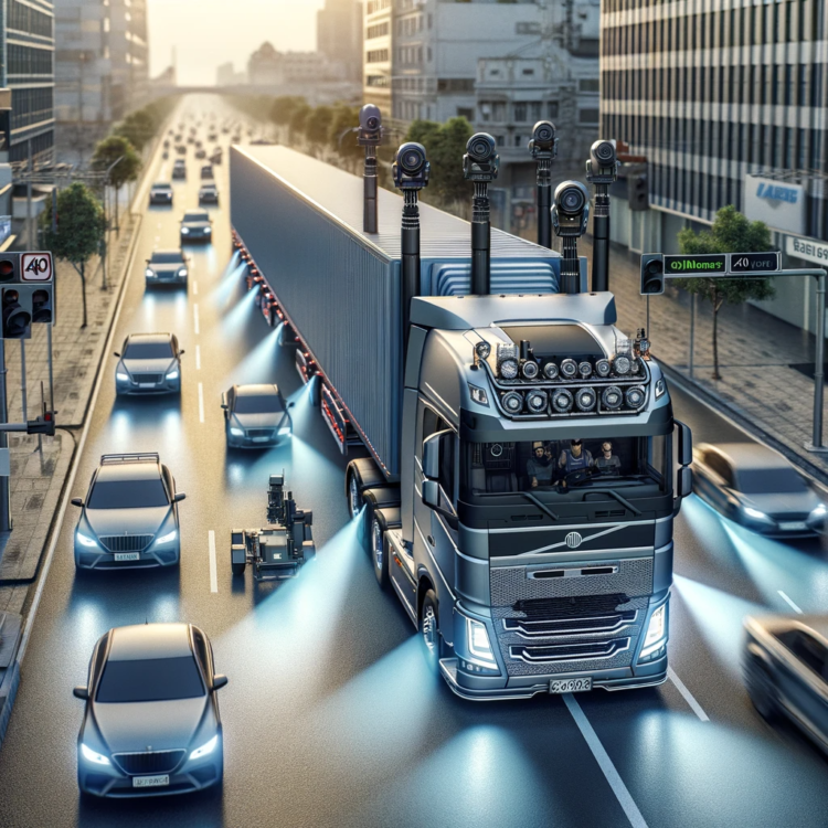 מערכות ראיה במשאיות ארוכות. התמונה הוכנה ע"י אבי בליזובסקי באמצעות תוכנת הבינה המלאכותית DALEE