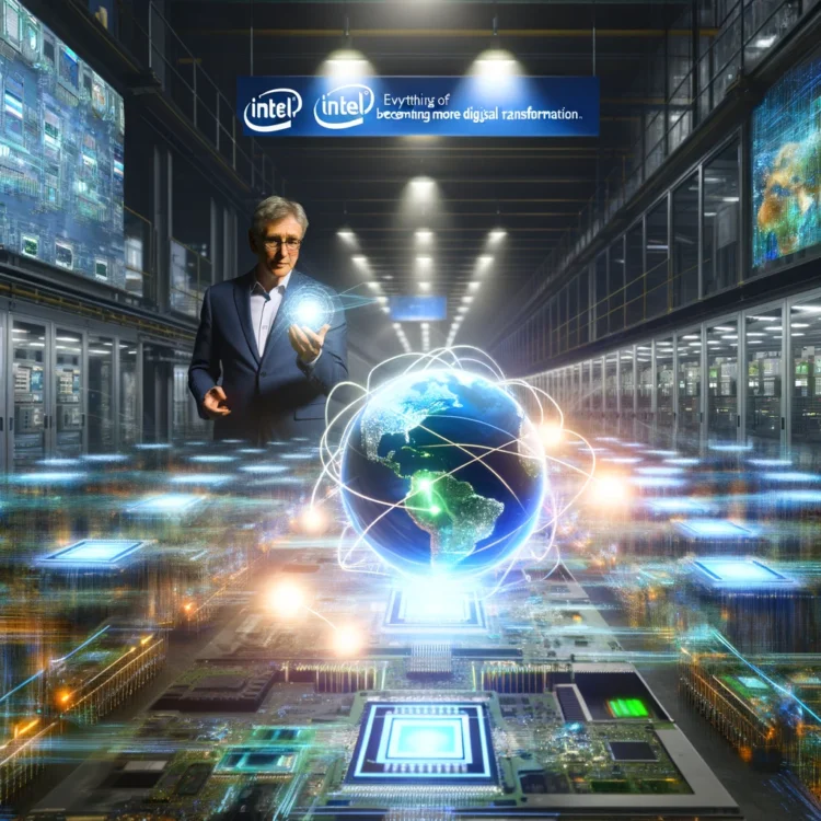 עתיד תעשיית השבבים על פי פט גלסינגר. התמונה הוכנה באמצעות תוכנת הבינה המלאכותית DALEE