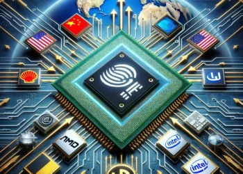 השפעת מלחמת הסחר בין ארה"ב לסין על שרשרת האספקה של תחום השבבים. התמונה הוכנה באמצעות תוכנת הבינה המלאכותית DALEE