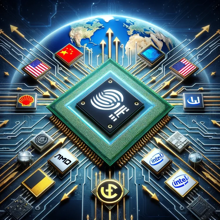 השפעת מלחמת הסחר בין ארה"ב לסין על שרשרת האספקה של תחום השבבים. התמונה הוכנה באמצעות תוכנת הבינה המלאכותית DALEE