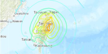 מפת השפעת רעידת האדמה בעוצמה 7.4 בטאיוואן, 3 באפריל 2024. מתוך אתר השירות הגיאולוגי האמריקני USGS