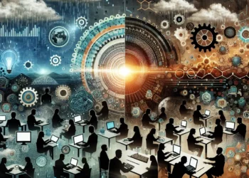 ענף ההייטק הישראלי על פרשת דרכים. התמונה הוכנה באמצעות תוכנת הבינה המלאכותית DALEE