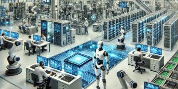 מפעל לייצור שבבי בינה מלאכותית. התמונה הוכנה באמצעות DALEE