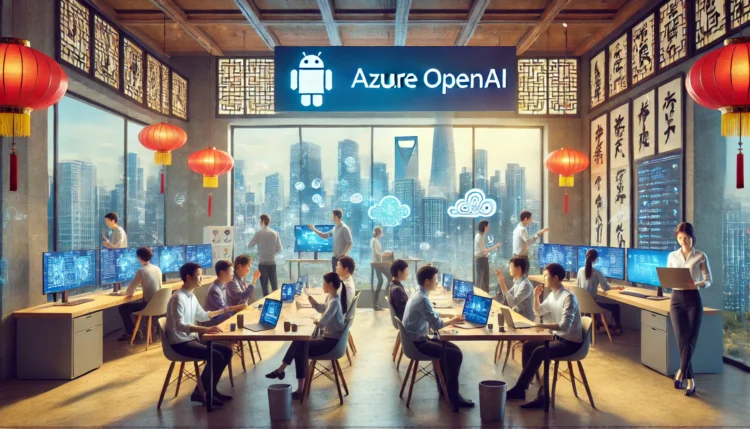 אנשים נכנסים ל-OPENAI בסין דרך הענן של מיקרוסופט - אז'ור. התמונה הוכנה באמצעות DALEE עבור CHIPORTAL