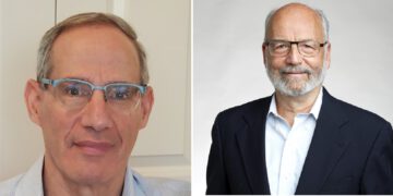 פרופ' עדי שמיר (מימין) ופרופסור נוגה אלון, חתני פרס וולף למתמטיקה 2024. צילום באדיבות קרן פרס וולף