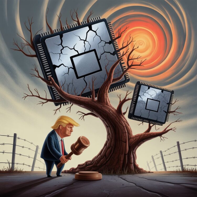 תעשיית השבבים במערבולת. איור: אבי בליזובסקי באמצעות idogram.ai