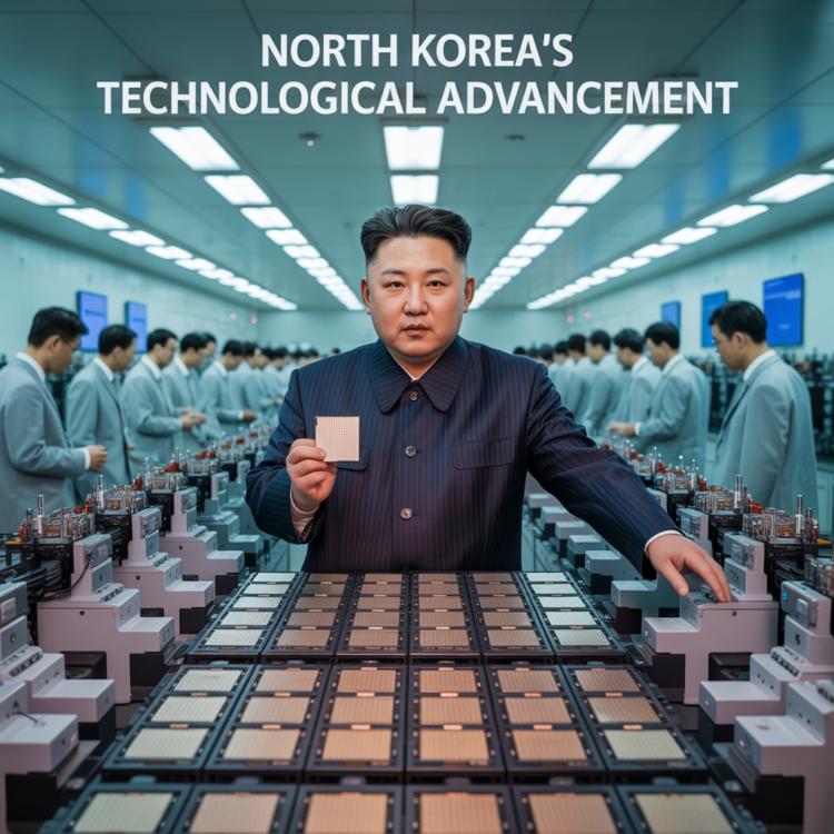 המחשה המראה את נשיא צפון קוריאה קים-ג'ונג און במפעל שבבים. האיור אינו צילום אמיתי והוכן על ידי תוכנת הבינה המלאכותית ideogram.ai