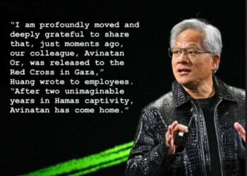 "אני נרגש עד עמקי נשמתי ומלא הכרת תודה" כך כתב ג'נסן הואנג, מנכ"ל אנבידיה לעובדיו לרגל שחרורו של אבינתן אור