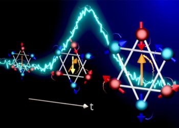 תרשים סכמטי של מערך הניסוי למדידת הדינמיקה של המיתוג המושרה בזרם ב-Mn3Sn באמצעות מיקרוסקופיה מגנטו-אופטית, בחלון זמנים של פיקו-שנייה עד תת-ננו-שנייה. קרדיט: ‏Kazuma Ogawa ו-Ryo Shimano, ‏2025
