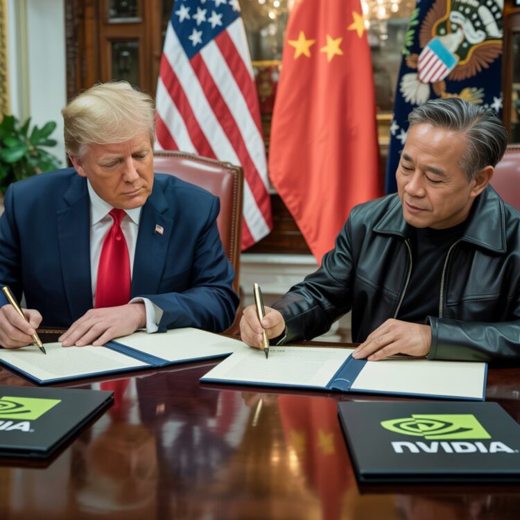 דונאלד טראמפ ומנכ"ל אנבידיה ג'נסון הואנג. איור: אבי בליזובסקי באמצעות IDEOGRAM.AI