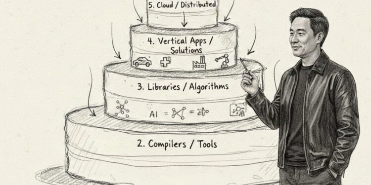 “עוגת חמש השכבות” של הואנג: בינה מלאכותית היא תשתית, לא גימיק – והיא מייצרת גל תעסוקה חדש