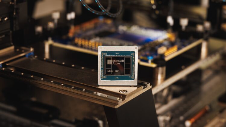 מאיץ ההסקה Maia 200 של מיקרוסופט – מיועד להפקת “טוקנים” יעילה יותר במרכזי הנתונים של Azure. צילום: Microsoft