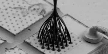 התקן פוטוני זעיר שהודפס ישירות על גבי שבב לייזר מסוג VCSEL ומרכז עשרות מקורות אור אל סיב אופטי יחיד.