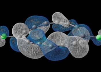 אורביטל דייסון לקליטת אלקטרון, שחושב באמצעות חומרה קוונטית. קרדיט: IBM ואוניברסיטת מנצ'סטר.