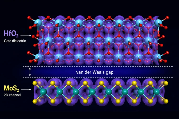 חומר דו־ממד ושכבת בידוד יוצרים ביניהם פער אטומי זעיר, שיכול להשפיע על ביצועי טרנזיסטורים עתידיים. קרדיט: TU Wien
